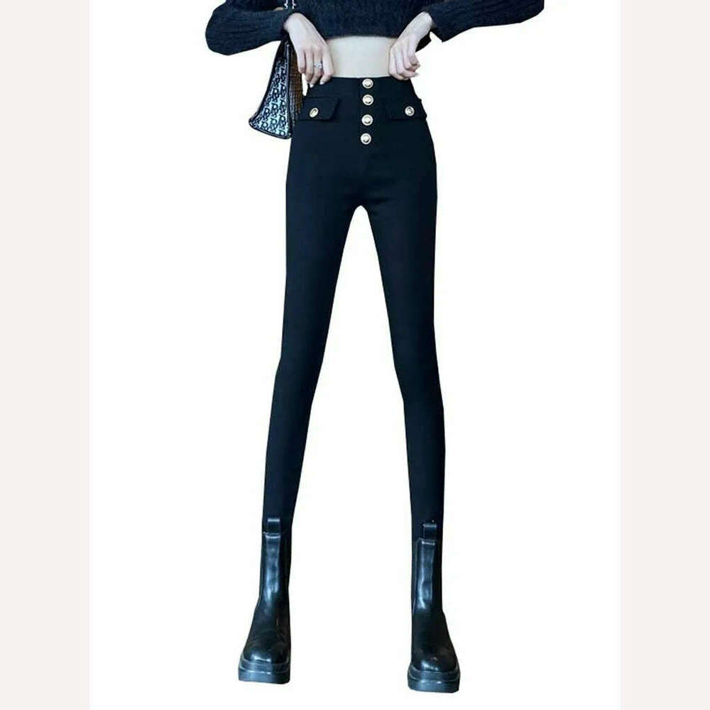 All-match casual pants 2022 autumn winter plus velvet high waist slim stretch foot pants fashionable women's clothing - KIMLUD