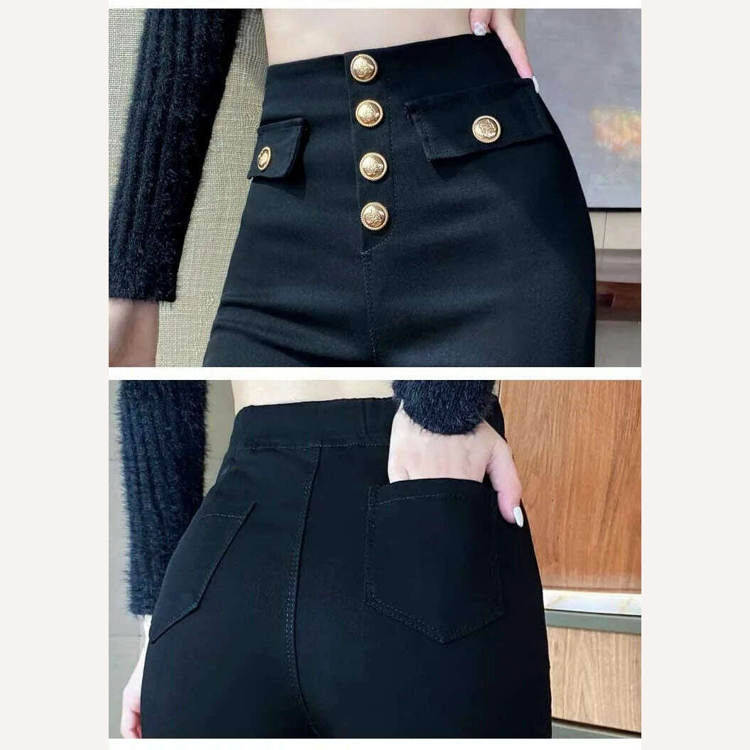 All-match casual pants 2022 autumn winter plus velvet high waist slim stretch foot pants fashionable women's clothing - KIMLUD