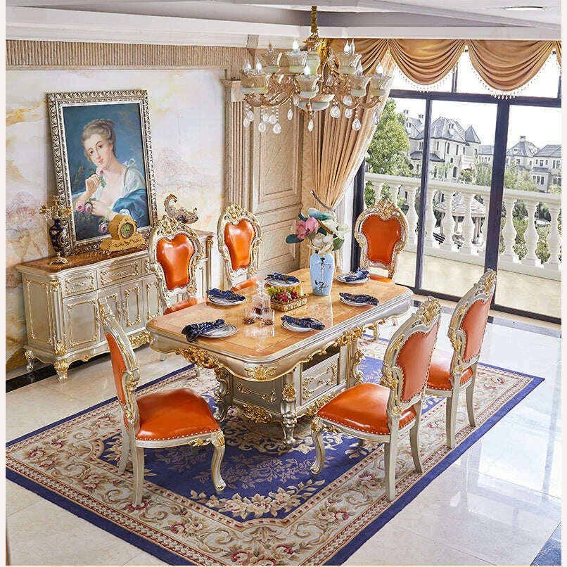 All-solid wood dining table and chair combination villa rectangular western dining table large household dining table - KIMLUD