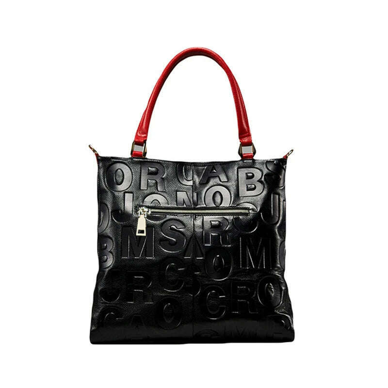 Alphabet leather women's bag, large-capacity handbag, fashionable and versatile, first-layer cowhide one-shoulder crossbody bag - KIMLUD
