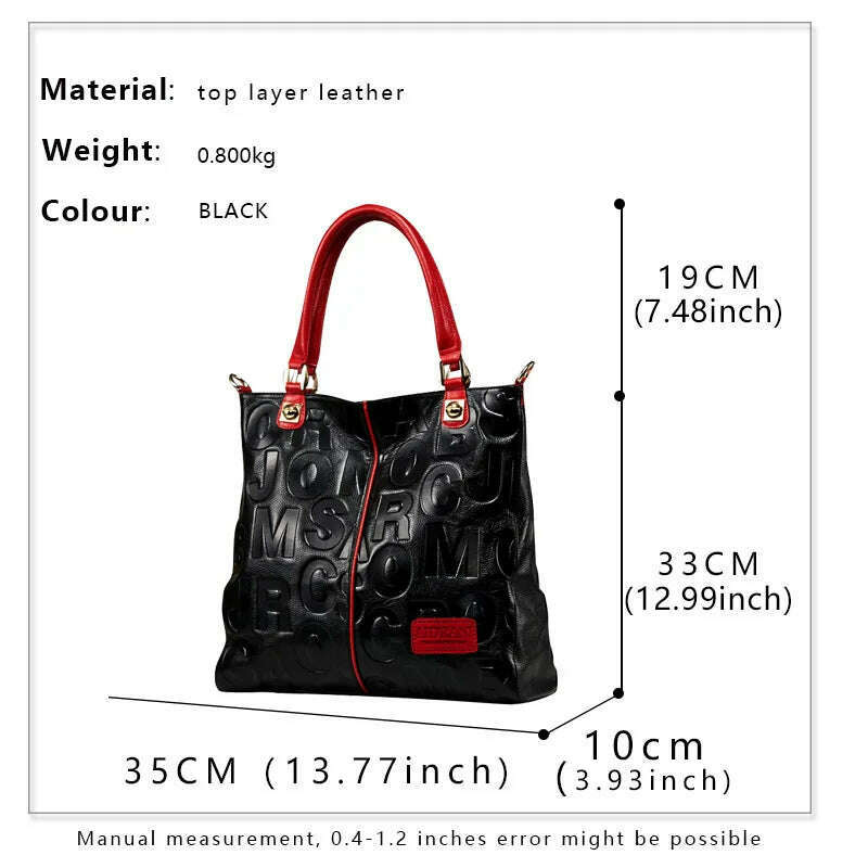 Alphabet leather women's bag, large-capacity handbag, fashionable and versatile, first-layer cowhide one-shoulder crossbody bag - KIMLUD