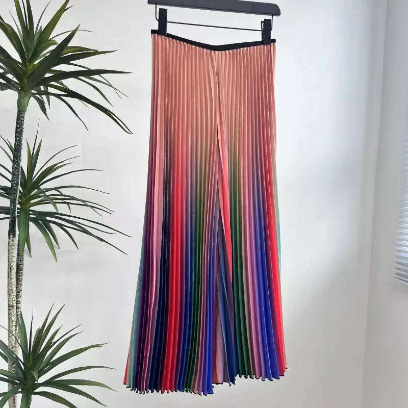 KIMLUD, ALSEY Miyake Pleated Slim Hundred Fashion Rainbow Color Gradient Women's Office Lady Casual Pants Spring/Summer 2024 New, KIMLUD Womens Clothes