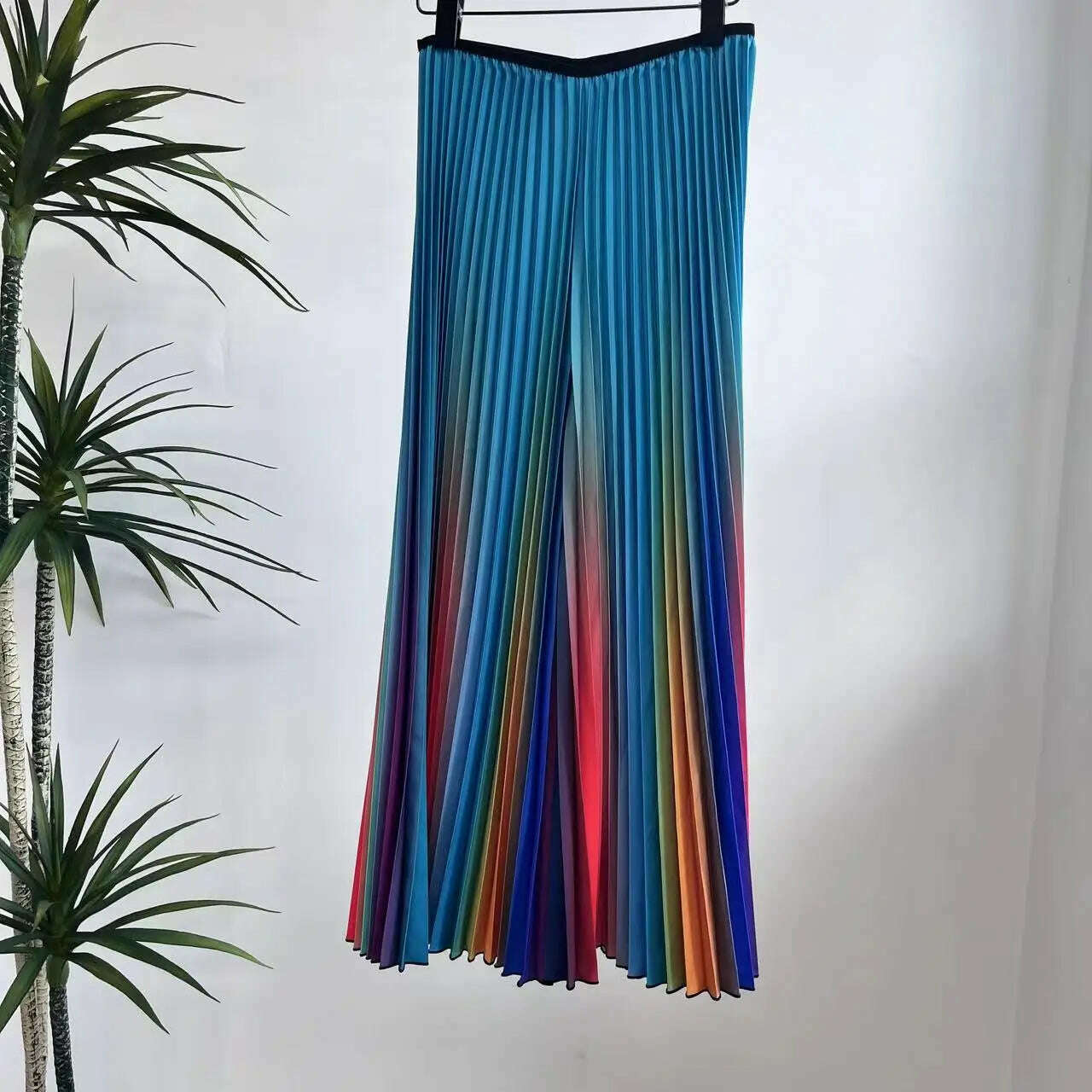 KIMLUD, ALSEY Miyake Pleated Slim Hundred Fashion Rainbow Color Gradient Women's Office Lady Casual Pants Spring/Summer 2024 New, Blue / One Size, KIMLUD Womens Clothes