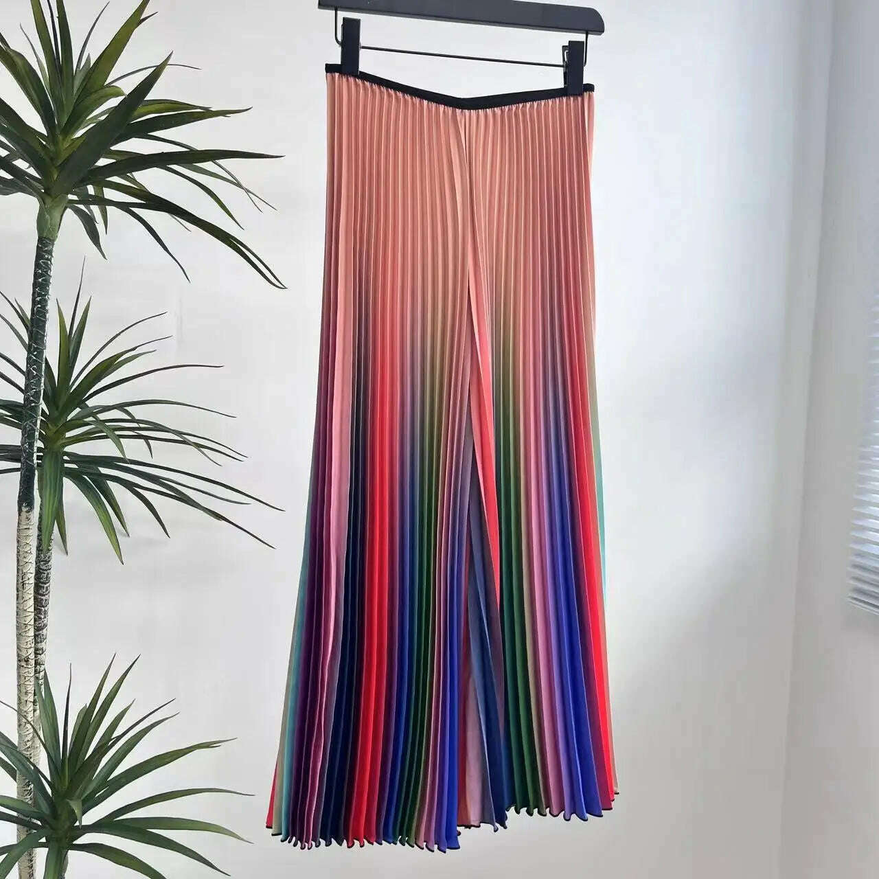 KIMLUD, ALSEY Miyake Pleated Slim Hundred Fashion Rainbow Color Gradient Women's Office Lady Casual Pants Spring/Summer 2024 New, Pink / One Size, KIMLUD Womens Clothes