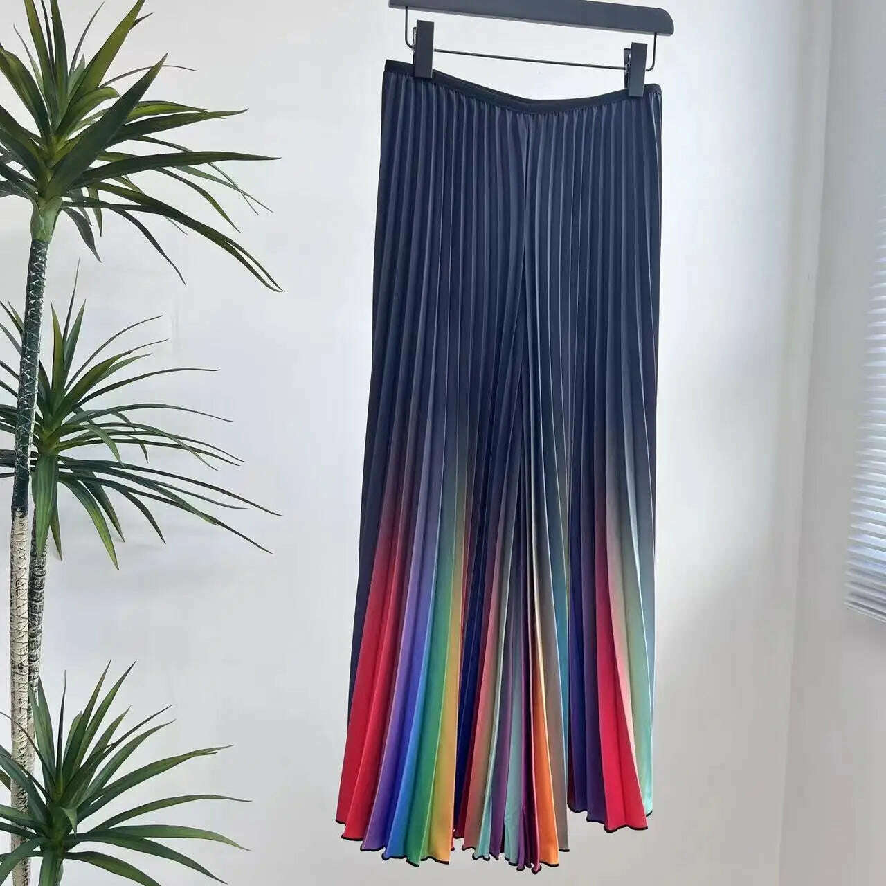 KIMLUD, ALSEY Miyake Pleated Slim Hundred Fashion Rainbow Color Gradient Women's Office Lady Casual Pants Spring/Summer 2024 New, black / One Size, KIMLUD Womens Clothes