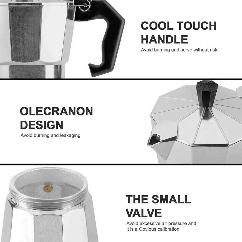Aluminum Coffee Kettle Household Italian Octagonal Moka Coffee Tea Pot Office Home Travel Outdoor Camping Tableware Equipment - KIMLUD