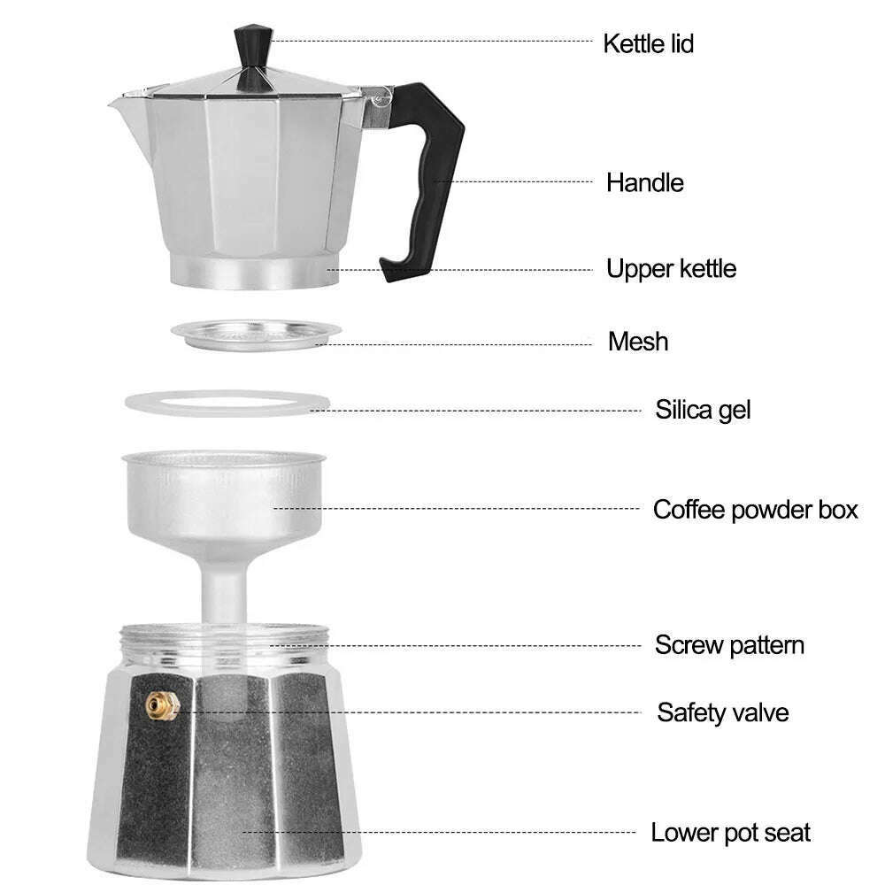 Aluminum Coffee Kettle Household Italian Octagonal Moka Coffee Tea Pot Office Home Travel Outdoor Camping Tableware Equipment - KIMLUD