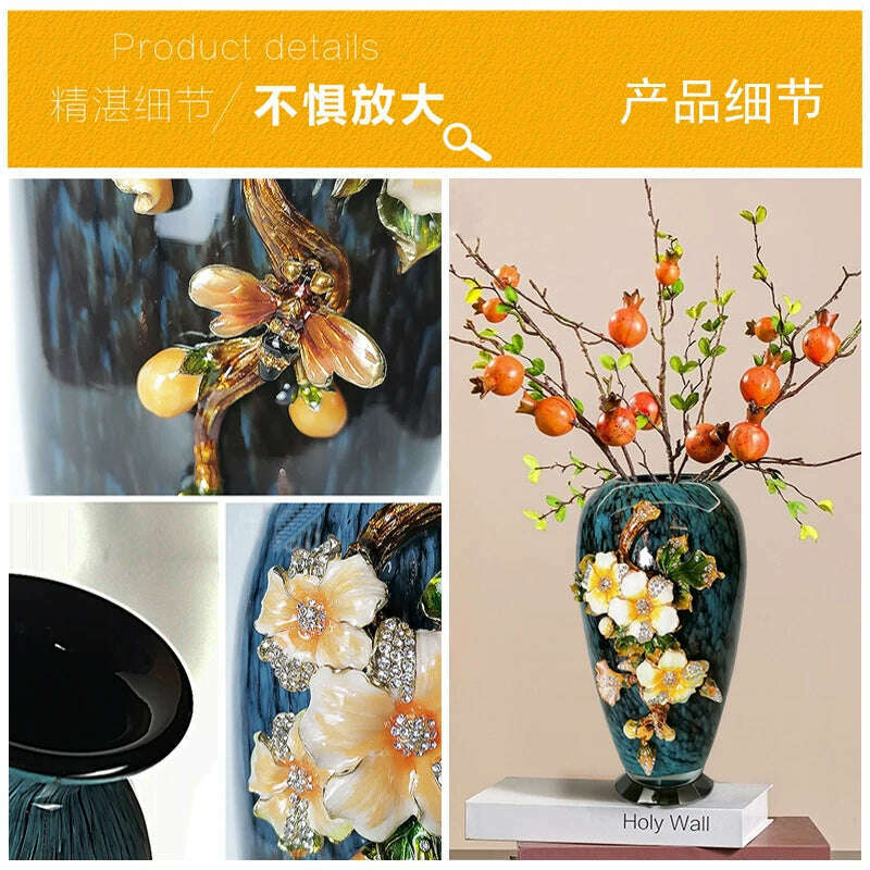 KIMLUD, American Enamel High-End Glass Vase European Hallway Living Room Flower Arrangement Home Decorations Light Luxury Ornaments, KIMLUD Womens Clothes