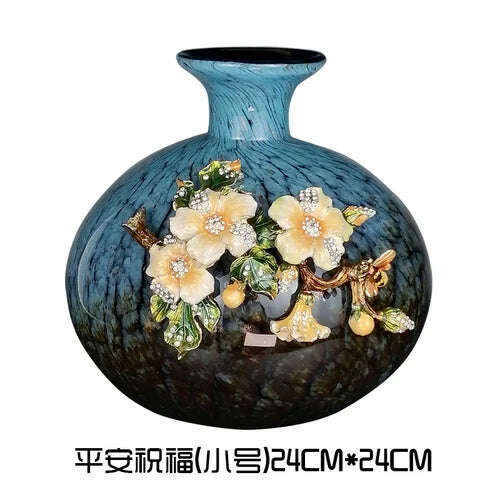 KIMLUD, American Enamel High-End Glass Vase European Hallway Living Room Flower Arrangement Home Decorations Light Luxury Ornaments, Peace (small) / CHINA, KIMLUD Womens Clothes