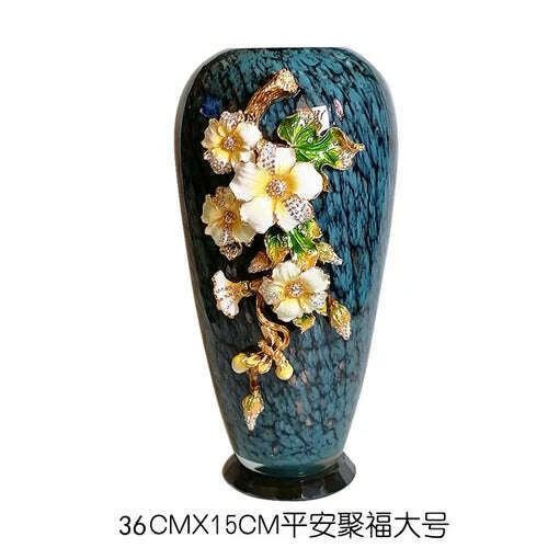 KIMLUD, American Enamel High-End Glass Vase European Hallway Living Room Flower Arrangement Home Decorations Light Luxury Ornaments, blessings (large) / CHINA, KIMLUD Womens Clothes