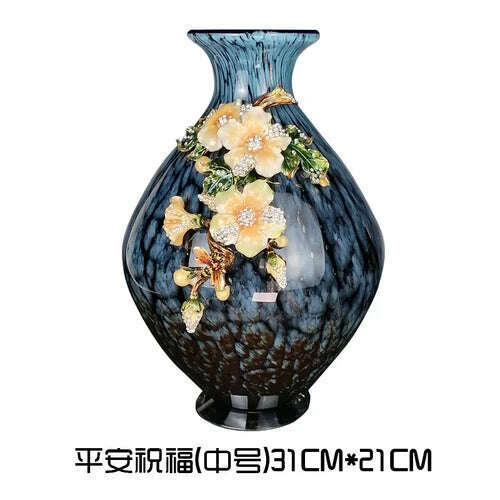 KIMLUD, American Enamel High-End Glass Vase European Hallway Living Room Flower Arrangement Home Decorations Light Luxury Ornaments, Peace (medium) / CHINA, KIMLUD Womens Clothes