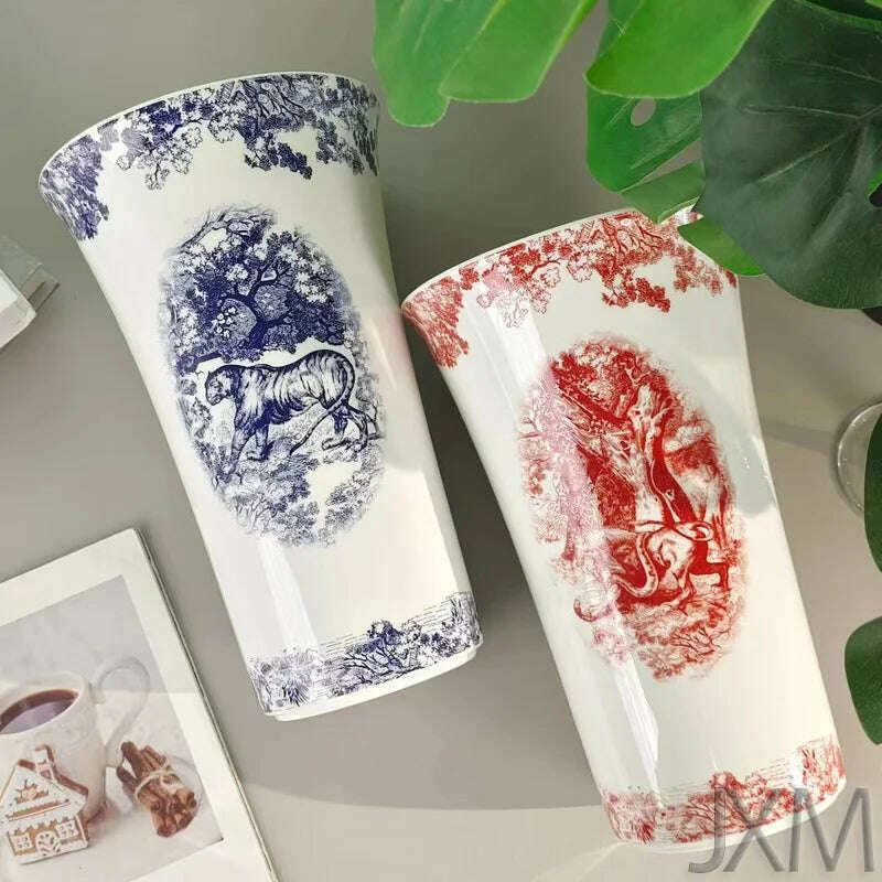 KIMLUD, American High-end Ceramic Vase Living Room TV Cabinet Table Flower Decoration Red Tiger Family Countertop Ceramic Decoration, KIMLUD Womens Clothes