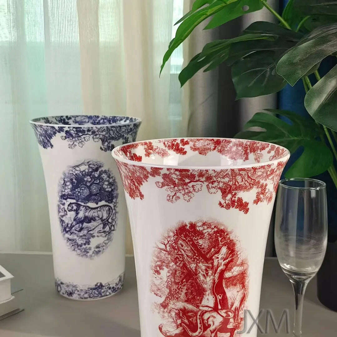 KIMLUD, American High-end Ceramic Vase Living Room TV Cabinet Table Flower Decoration Red Tiger Family Countertop Ceramic Decoration, KIMLUD Womens Clothes