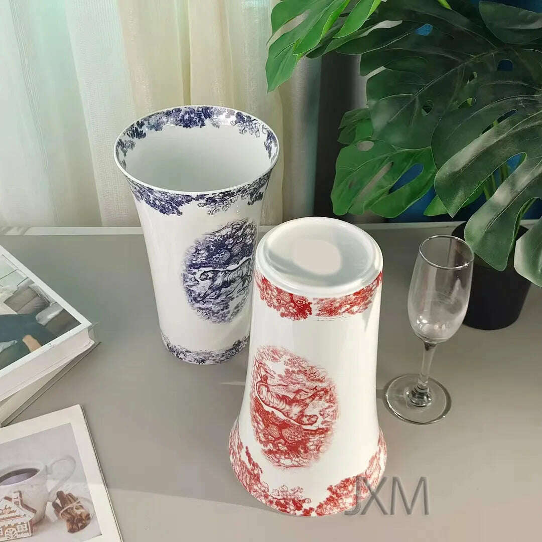 KIMLUD, American High-end Ceramic Vase Living Room TV Cabinet Table Flower Decoration Red Tiger Family Countertop Ceramic Decoration, KIMLUD Womens Clothes