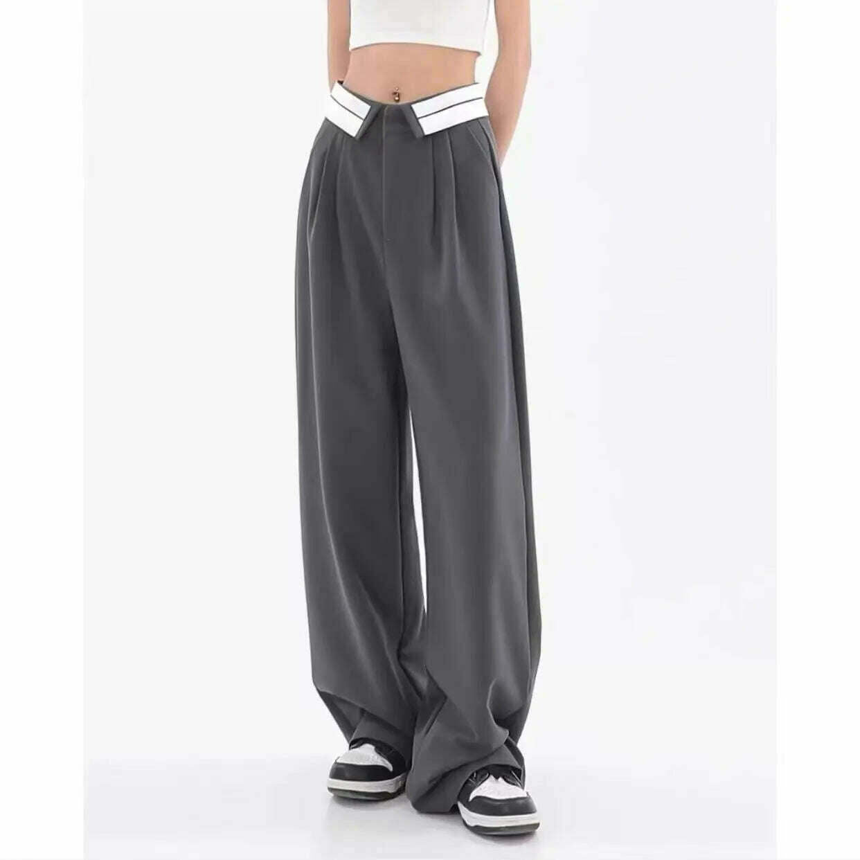 KIMLUD, American trendy brand men black zipper design slit slightly flared pants vertical feeling straight casual pants retro trousers, S / 1 2, KIMLUD Women's Clothes