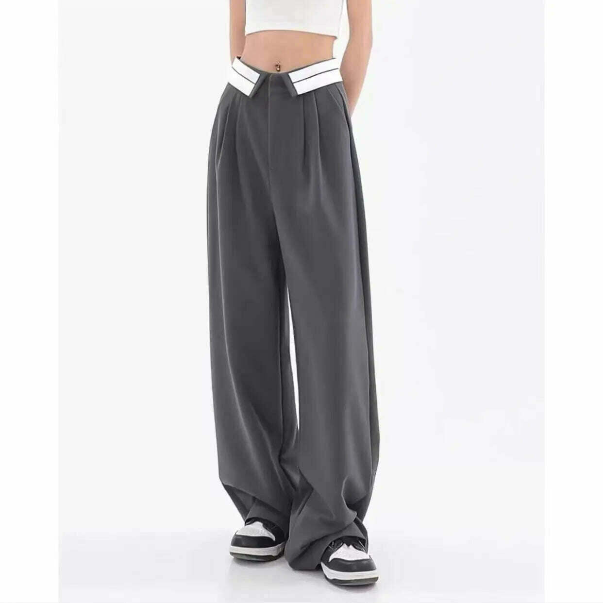 American trendy brand men black zipper design slit slightly flared pants vertical feeling straight casual pants retro trousers - KIMLUD