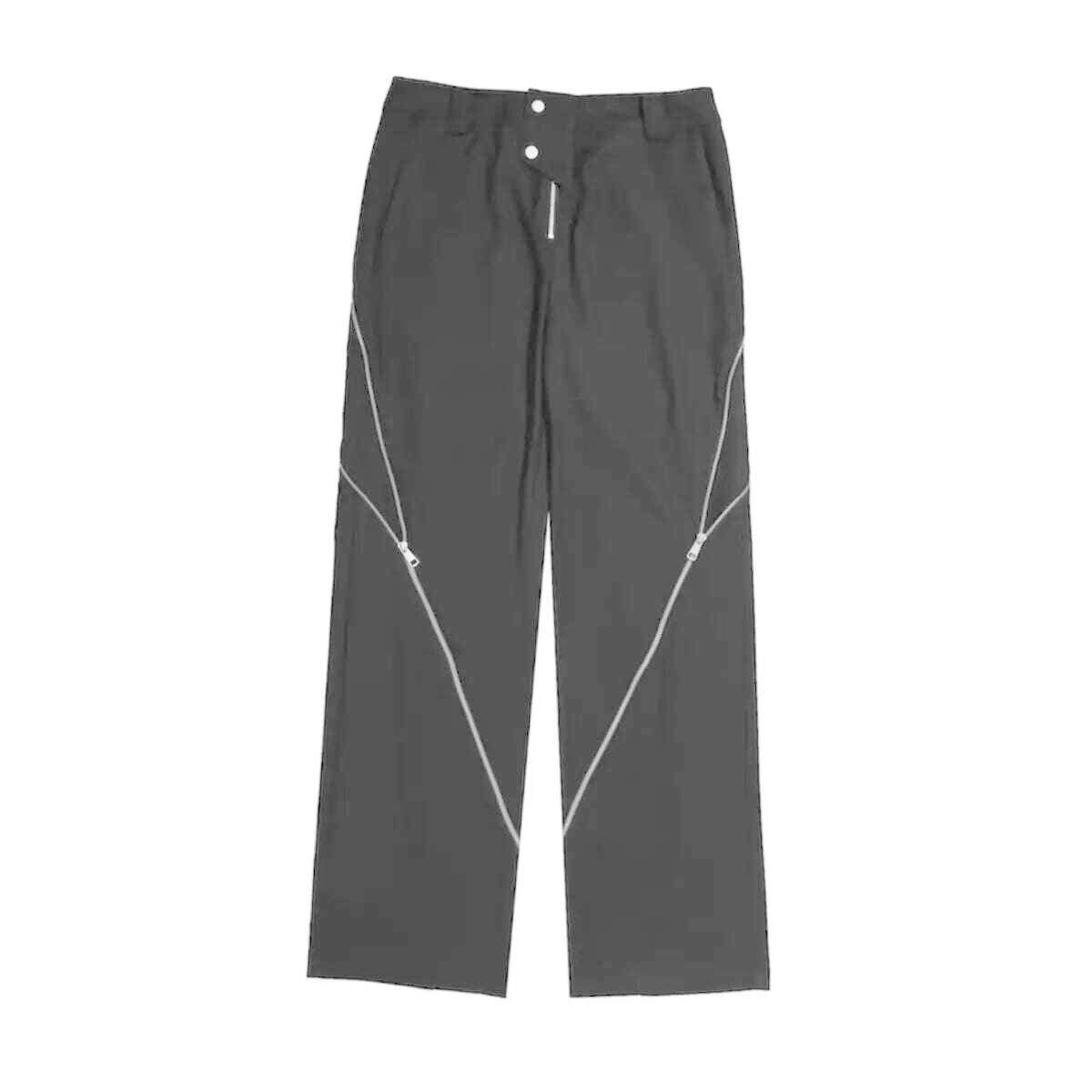 American trendy brand men black zipper design slit slightly flared pants vertical feeling straight casual pants retro trousers - KIMLUD