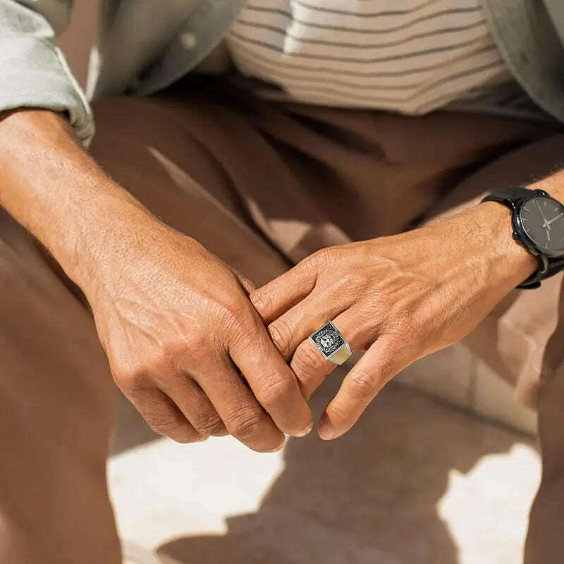 KIMLUD, Amulet Ring Lion Signet Rings Fashion Male Punk Jewelry Double Layer Engraved With Mini Storage Box Design Anniversary Ring For, KIMLUD Womens Clothes