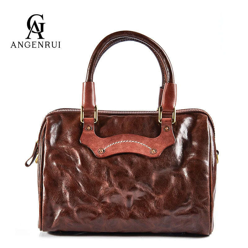 KIMLUD, ANGENGRUI • Luxury Women's Bags Leather Fashion Handbags Vegetable Tanned First Layer Leather Classic Boston Bags Crossbody Bags, KIMLUD Womens Clothes