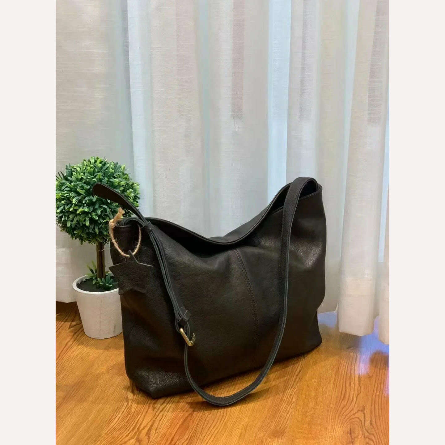KIMLUD, ANGENGRUI Genuine Leather Handbag Luxury Cowhide Casual Tote  Natural Leather Bucket Shopper Daily Bag Big Purse Shoulder Bag, black / L / CHINA, KIMLUD Women's Clothes