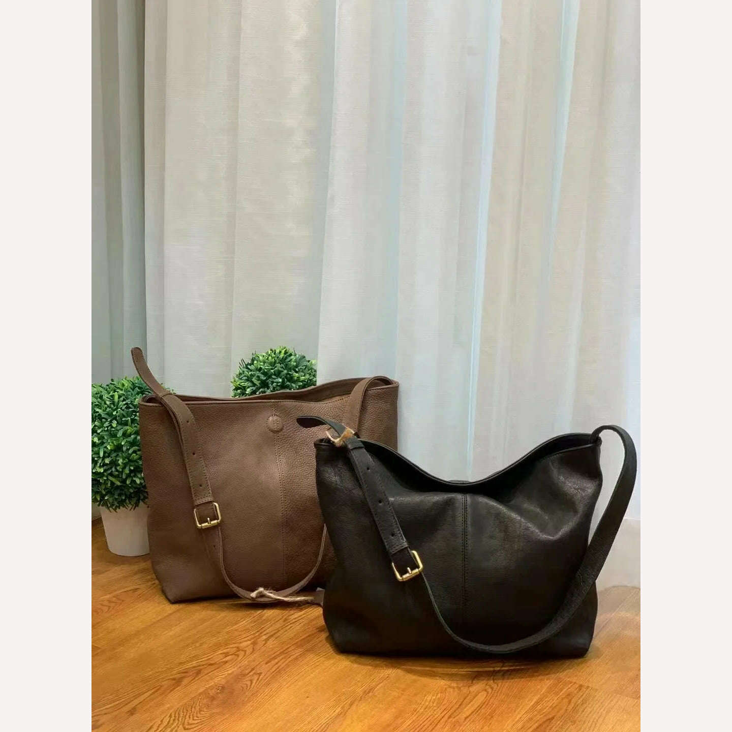 KIMLUD, ANGENGRUI Genuine Leather Handbag Luxury Cowhide Casual Tote  Natural Leather Bucket Shopper Daily Bag Big Purse Shoulder Bag, KIMLUD Women's Clothes
