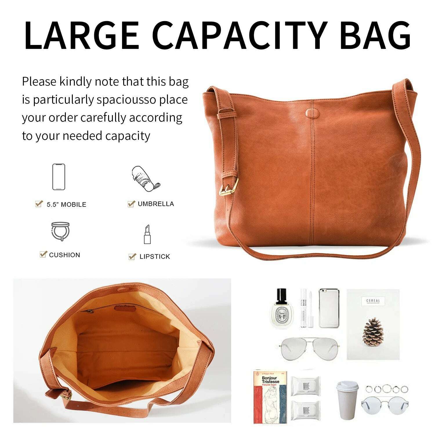 KIMLUD, ANGENGRUI Genuine Leather Handbag Luxury Cowhide Casual Tote  Natural Leather Bucket Shopper Daily Bag Big Purse Shoulder Bag, KIMLUD Women's Clothes