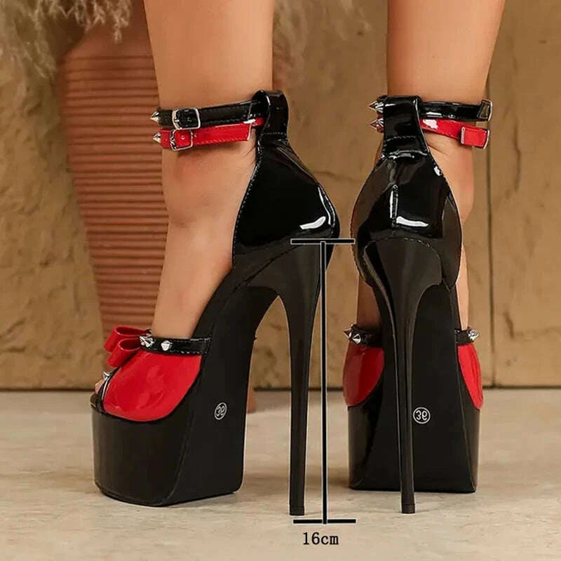 Ankle Strap Sandals - Metal Rivet Detail - Platform Heels | KIMLUD