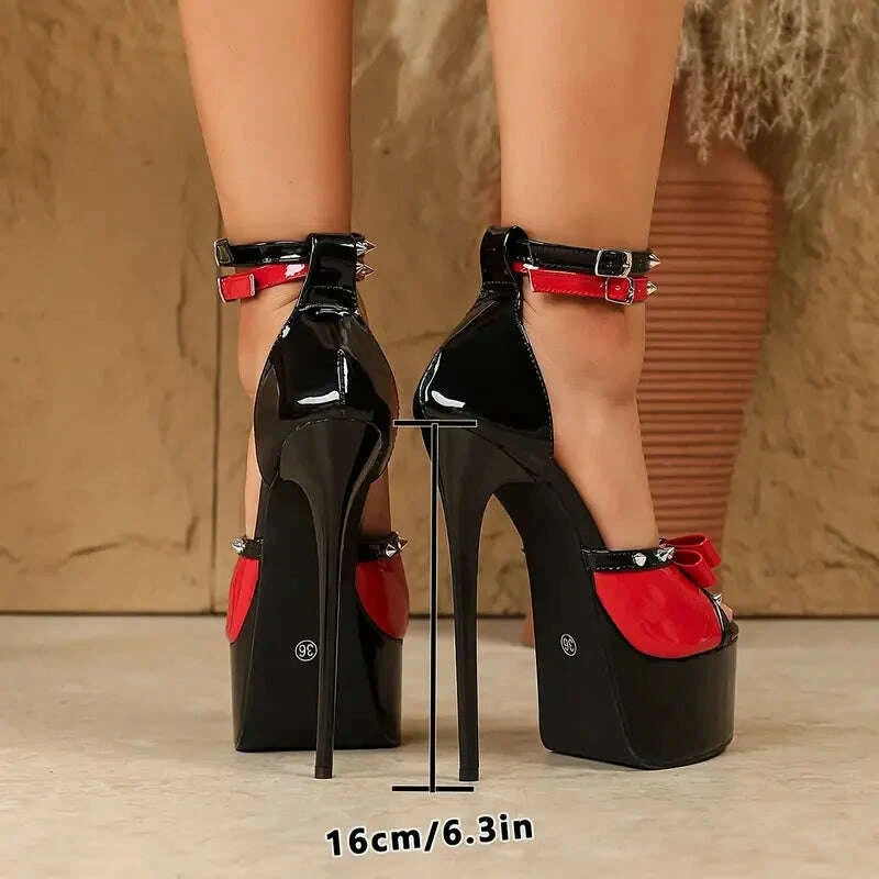 Ankle Strap Sandals - Metal Rivet Detail - Platform Heels | KIMLUD