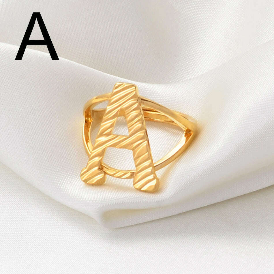 Anniyo A-Z Letters Ring Women Girl Gold Color African Initial Rings Resizable English Jewelry Alphabet Finger Ring Arab #241206 - KIMLUD
