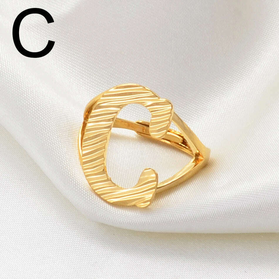 Anniyo A-Z Letters Ring Women Girl Gold Color African Initial Rings Resizable English Jewelry Alphabet Finger Ring Arab #241206 - KIMLUD