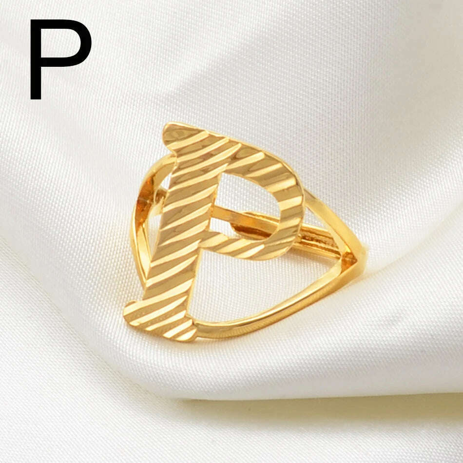 Anniyo A-Z Letters Ring Women Girl Gold Color African Initial Rings Resizable English Jewelry Alphabet Finger Ring Arab #241206 - KIMLUD