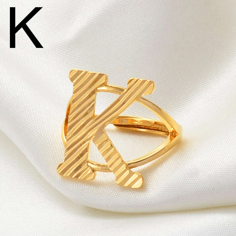 Anniyo A-Z Letters Ring Women Girl Gold Color African Initial Rings Resizable English Jewelry Alphabet Finger Ring Arab #241206 - KIMLUD