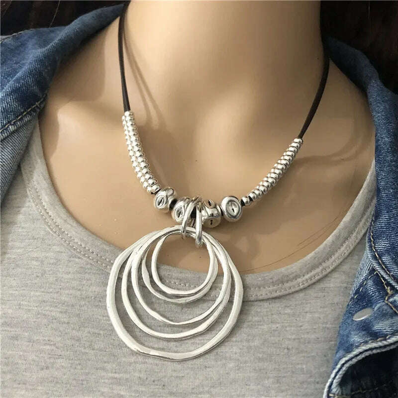 KIMLUD, Anslow Trendy Round With Pendant Neckalce For Women Vintage Boho Genuine Leather Necklace Valentine's Day Gift LOW0022AN, 45cm / DK Coffee, KIMLUD APPAREL - Womens Clothes