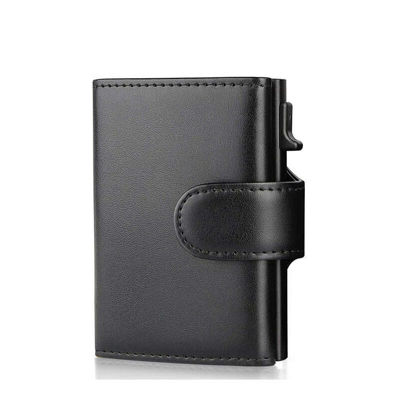 KIMLUD, Anti Rfid Blocking Protected Magic Leather Credit Card Holder Wallets Men Minimalist Aluminum Business Bank Cardholder Case, Black, KIMLUD Womens Clothes
