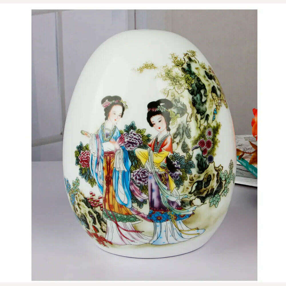 KIMLUD, Antique Jingdezhen Ceramic Vase Lucky Egg Chinese Ancient Beauty Prosperous Egg Contemporary Home Decoration Furnishing Article, KIMLUD Womens Clothes
