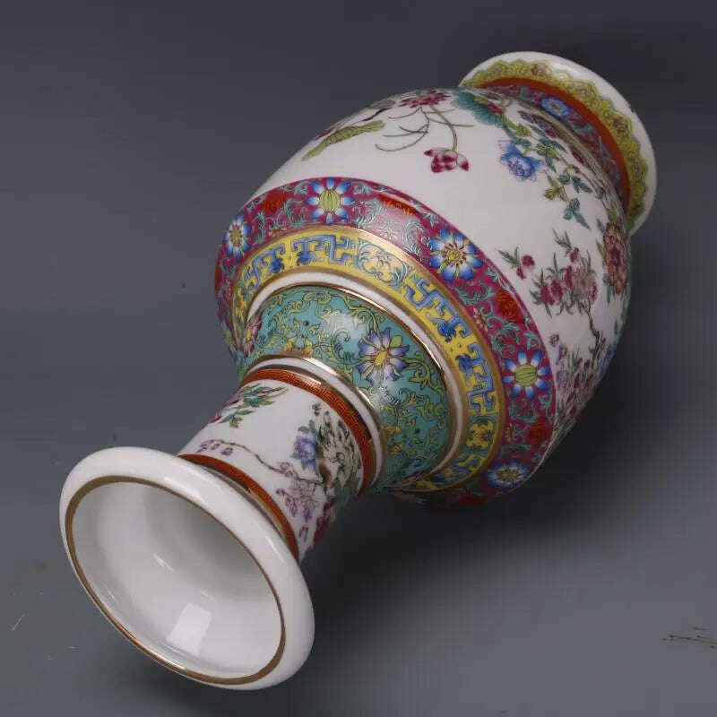 Antique vase with enamel, flowers and birds in Qianlong period of Qing Dynasty - KIMLUD