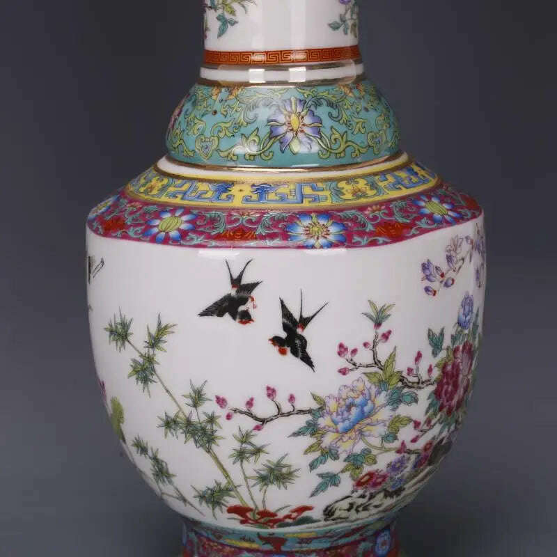 Antique vase with enamel, flowers and birds in Qianlong period of Qing Dynasty - KIMLUD