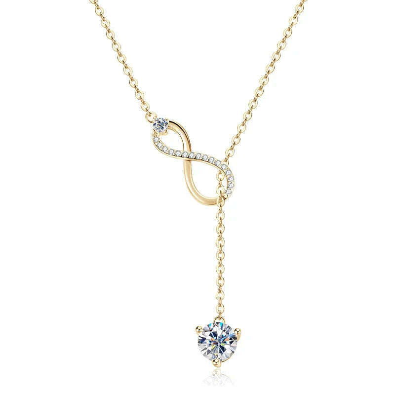 KIMLUD, Anziw 925 Silver Infinity Necklace for Women 6.5mm D Color Moisasnite Pendant Y Shape Necklaces Anniversary Wedding Jewelry Gift, KIMLUD Womens Clothes
