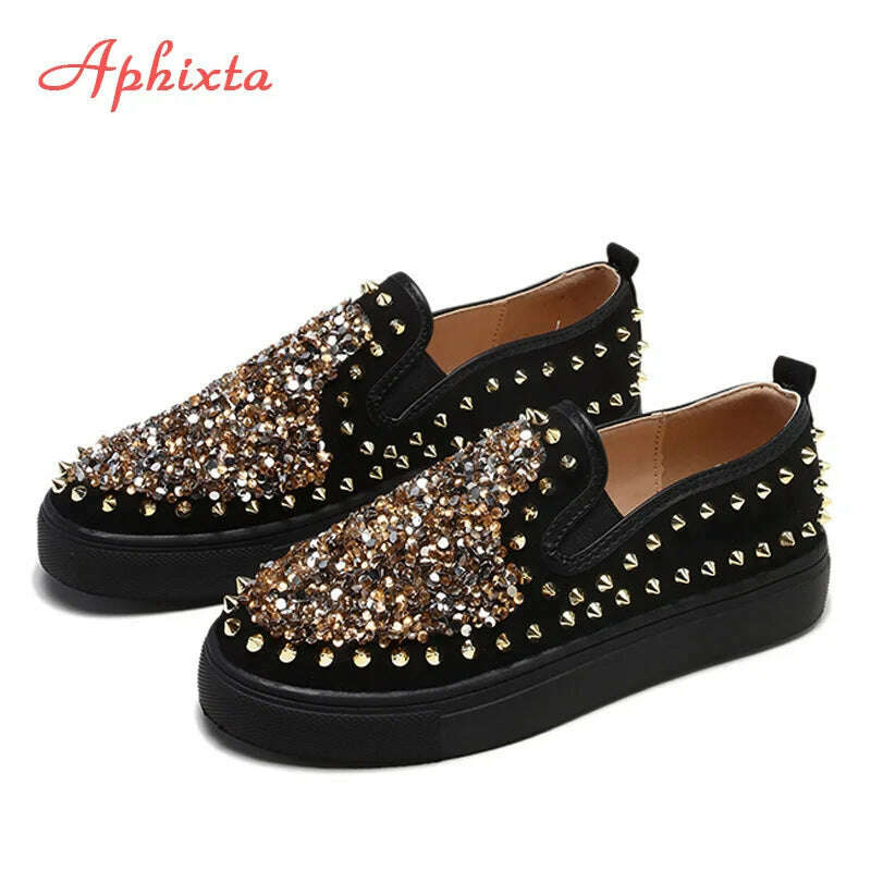 KIMLUD, Aphixta Flat With Shoes Women Men Flats Sequined Cloth Revits Couple Platform Woman Shoes Bling Crysta Black Flat Heels Shoe, Gold-1 / 5, KIMLUD Womens Clothes