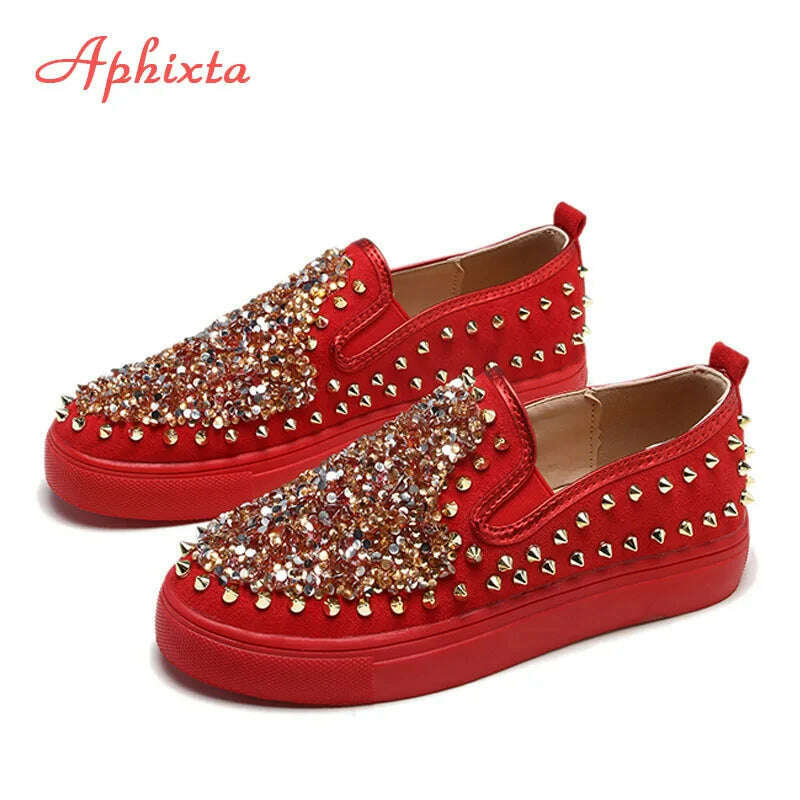 KIMLUD, Aphixta Flat With Shoes Women Men Flats Sequined Cloth Revits Couple Platform Woman Shoes Bling Crysta Black Flat Heels Shoe, Red-1 / 6.5, KIMLUD Womens Clothes