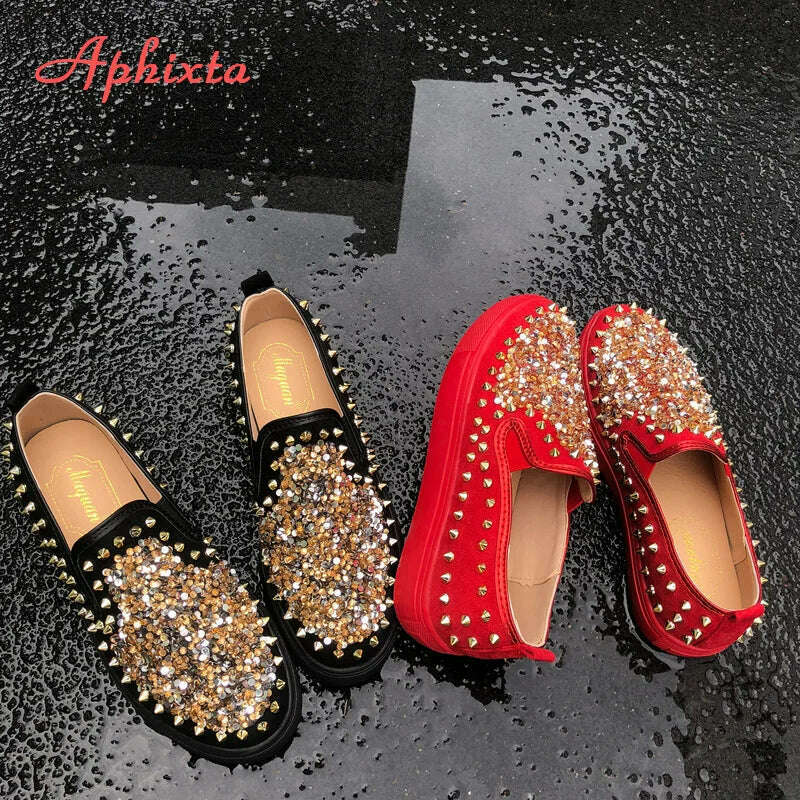 KIMLUD, Aphixta Flat With Shoes Women Men Flats Sequined Cloth Revits Couple Platform Woman Shoes Bling Crysta Black Flat Heels Shoe, KIMLUD Womens Clothes