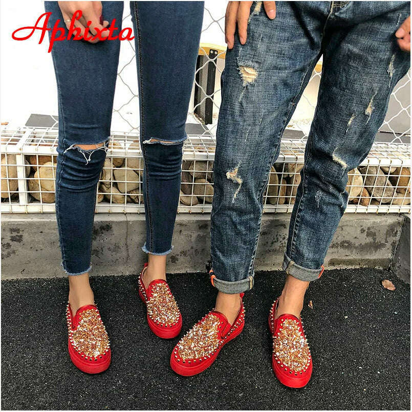 KIMLUD, Aphixta Flat With Shoes Women Men Flats Sequined Cloth Revits Couple Platform Woman Shoes Bling Crysta Black Flat Heels Shoe, KIMLUD Womens Clothes