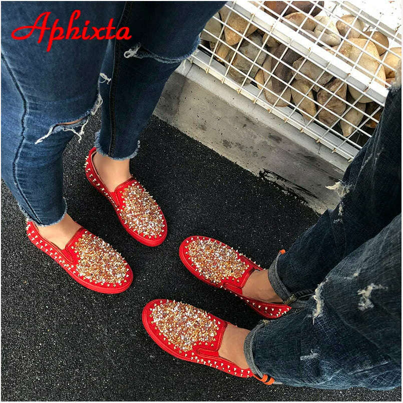 KIMLUD, Aphixta Flat With Shoes Women Men Flats Sequined Cloth Revits Couple Platform Woman Shoes Bling Crysta Black Flat Heels Shoe, KIMLUD Women's Clothes