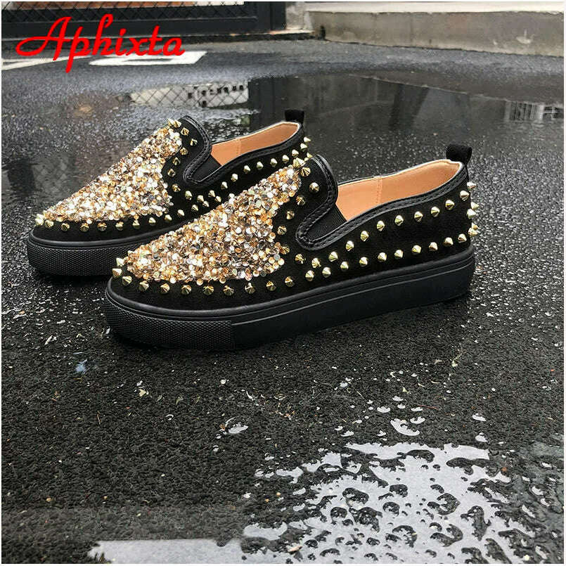 KIMLUD, Aphixta Flat With Shoes Women Men Flats Sequined Cloth Revits Couple Platform Woman Shoes Bling Crysta Black Flat Heels Shoe, KIMLUD Womens Clothes