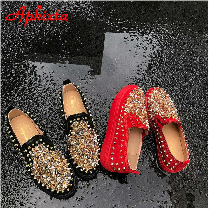 KIMLUD, Aphixta Flat With Shoes Women Men Flats Sequined Cloth Revits Couple Platform Woman Shoes Bling Crysta Black Flat Heels Shoe, KIMLUD Womens Clothes