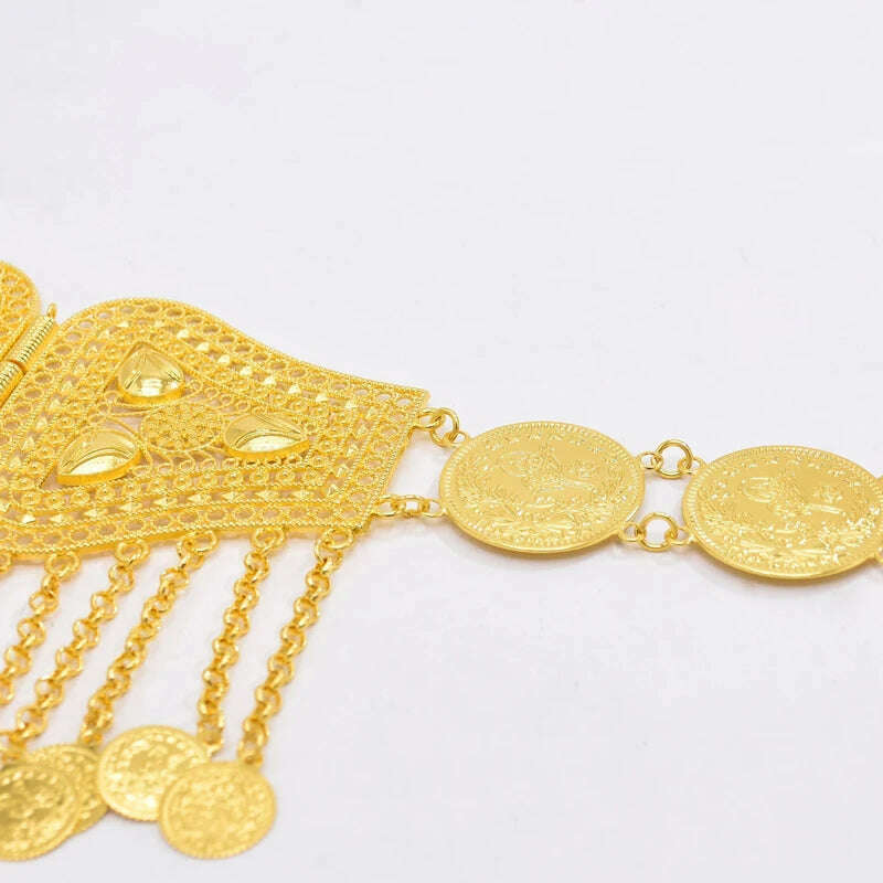 KIMLUD, Arab Ethnic Women Waist Chians Golden Carved Statement Party Dance Coin Tassel Belly Chains Charms India Body Jewelry Female, KIMLUD Womens Clothes