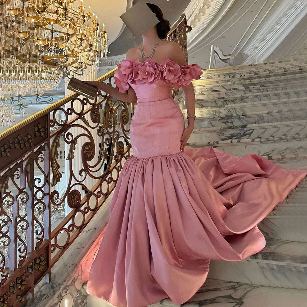 KIMLUD, Arabic Pink Mermaid Satin Strapless Luxury Dubai Beaded Evening Dresses Gowns 2024 For Women Wedding Party BLA72250 Serene Hill, pink / 2, KIMLUD Women's Clothes