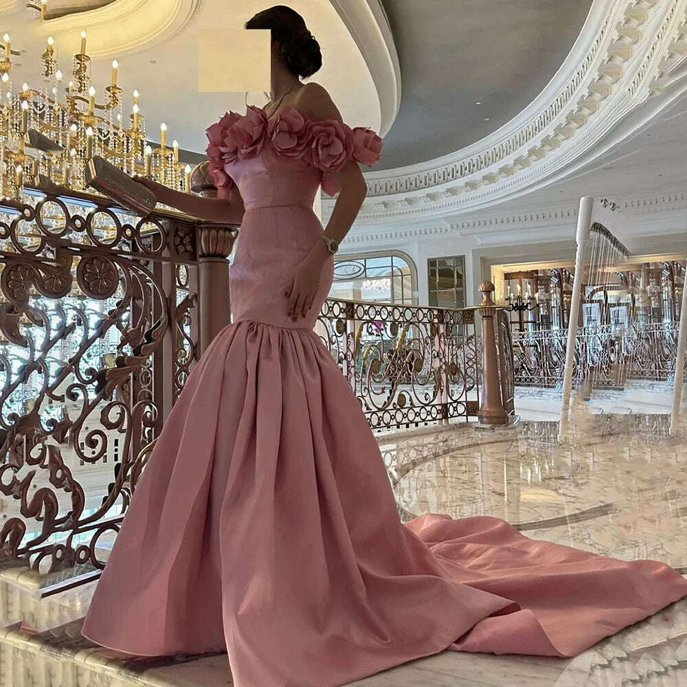 KIMLUD, Arabic Pink Mermaid Satin Strapless Luxury Dubai Beaded Evening Dresses Gowns 2024 For Women Wedding Party BLA72250 Serene Hill, KIMLUD Womens Clothes