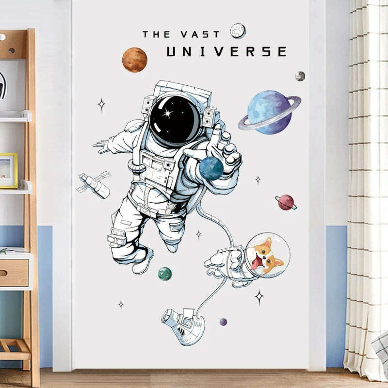 KIMLUD, Astronaut Wall Stickers for Kids rooms Kindergarten Wall Decor Vinyl Remvable PVC Wall Decals Art Tiles Murals Home Decoration, KIMLUD Womens Clothes