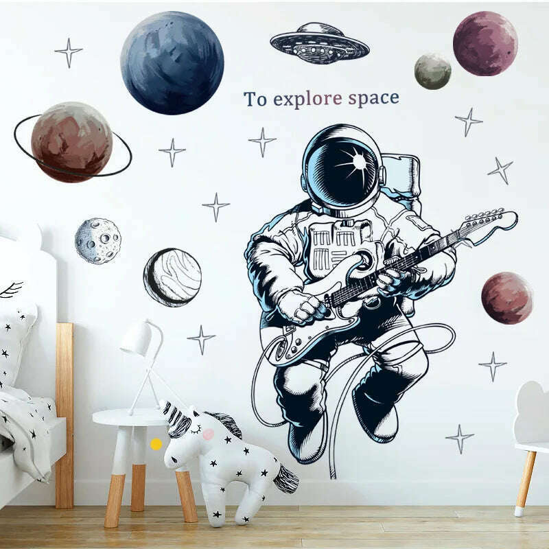KIMLUD, Astronaut Wall Stickers for Kids rooms Kindergarten Wall Decor Vinyl Remvable PVC Wall Decals Art Tiles Murals Home Decoration, KIMLUD Womens Clothes